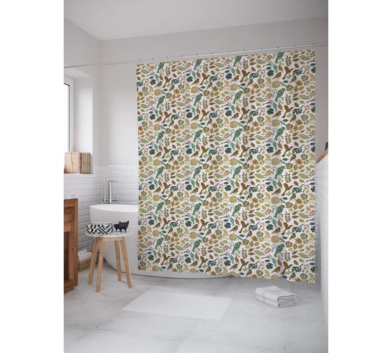 Штора (занавеска) для ванной JoyArty "Орнаментальные птицы" из сатена, 180х200 см с крючками, sc_57492 1
