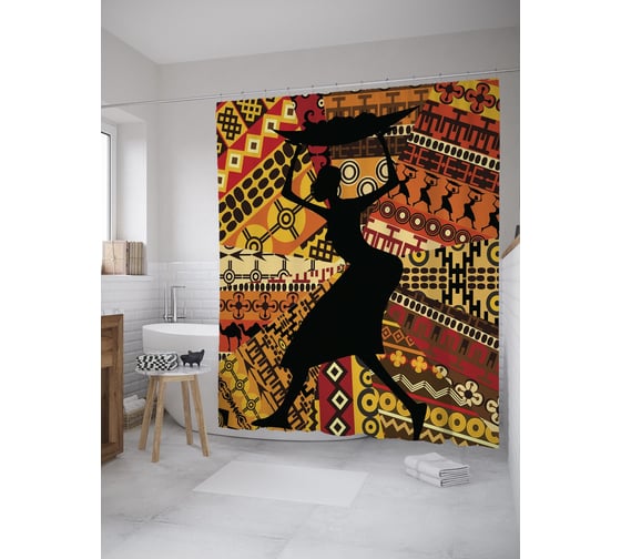 Штора (занавеска) для ванной JoyArty "Силуэт африканки" из сатена, 180х200 см с крючками, sc_61739 1