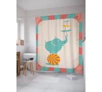 Штора (занавеска) для ванной JoyArty "Слон жонглирует" из сатена, 180х200 см с крючками, sc_62860