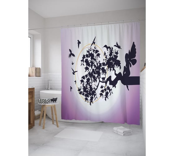 Штора (занавеска) для ванной JoyArty "Девушка маугли" из сатена, 180х200 см с крючками, sc_61825 1