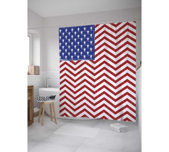 Штора (занавеска) для ванной JoyArty "Американский зигзаг" из сатена, 180х200 см с крючками, sc_8172 1