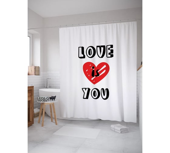 Штора (занавеска) для ванной JoyArty "Любовь - это ты" из сатена, 180х200 см с крючками, sc_53902 1