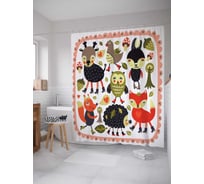 Штора (занавеска) для ванной JoyArty "Лесной праздник" из сатена, 180х200 см с крючками, sc_6476