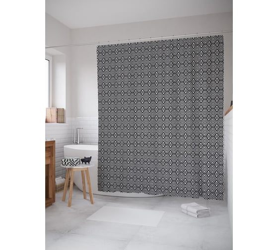 Штора (занавеска) для ванной JoyArty "Восточное плетение" из сатена, 180х200 см с крючками, sc_54608 1