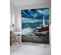 Штора (занавеска) для ванной JoyArty "Маяк в шторм" из сатена, 180х200 см с крючками, sc_6694