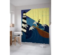 Штора (занавеска) для ванной JoyArty "Спасительный луч маяка" из сатена, 180х200 см с крючками, sc_63730