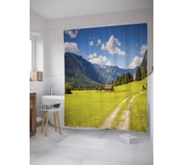 Штора (занавеска) для ванной JoyArty "Домик в горах" из сатена, 180х200 см с крючками, sc_32912