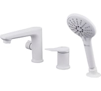 Встраиваемый смеситель на борт ванны LEMARK на 3 отверстия, высота излива 11 см, длина 17 см, поворотный переключатель, латунь, белый матовый LM3745MW