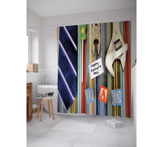 Штора (занавеска) для ванной JoyArty "Папин день" из сатена, 180х200 см с крючками, sc_6577 1