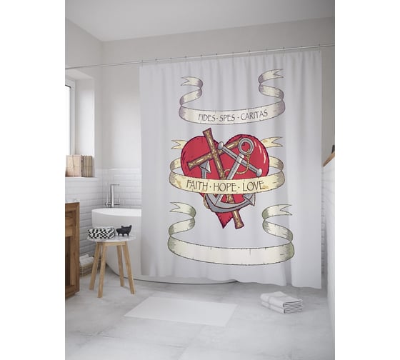Штора (занавеска) для ванной JoyArty "Вера Надежда Любовь" из сатена, 180х200 см с крючками, sc_61705 1