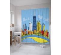 Штора (занавеска) для ванной JoyArty "Мультяшный Чикаго" из сатена, 180х200 см с крючками, sc_60435