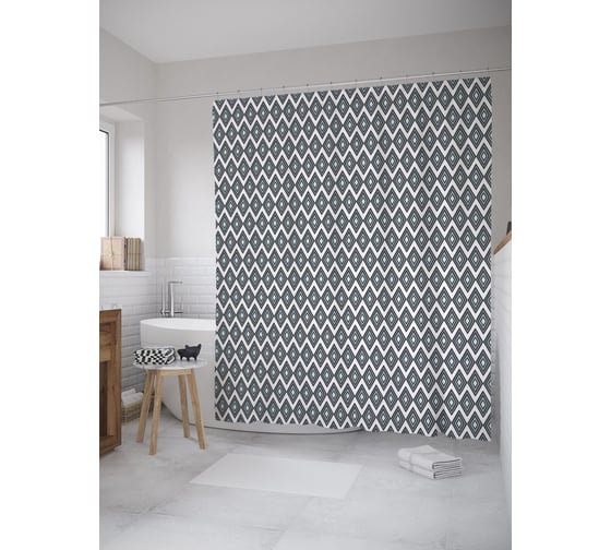 Штора (занавеска) для ванной JoyArty "Ряды ромбов" из сатена, 180х200 см с крючками, sc_61899 1