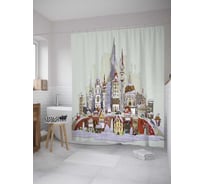 Штора (занавеска) для ванной JoyArty "Великобритания в рисунке" из сатена, 180х200 см с крючками, sc_32960