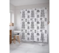 Штора (занавеска) для ванной JoyArty "Китайские домики" из сатена, 180х200 см с крючками, sc_52768
