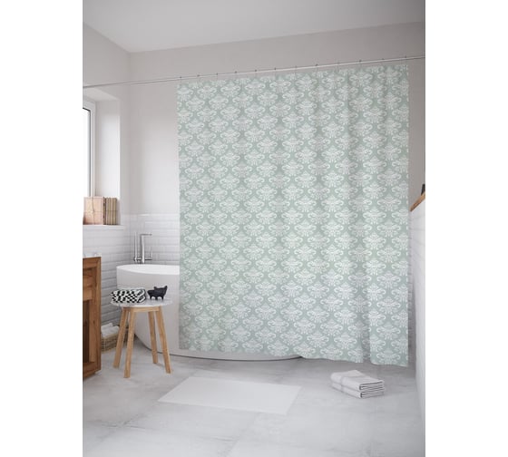 Штора (занавеска) для ванной JoyArty "Монохромный Дамаск" из сатена, 180х200 см с крючками, sc_54301 1