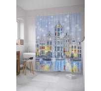 Штора (занавеска) для ванной JoyArty "Зимний город" из сатена, 180х200 см с крючками, sc_33014