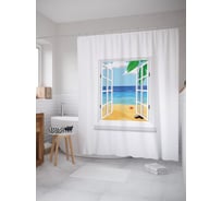 Штора (занавеска) для ванной JoyArty "Вид на пляж" из сатена, 180х200 см с крючками, sc_53169