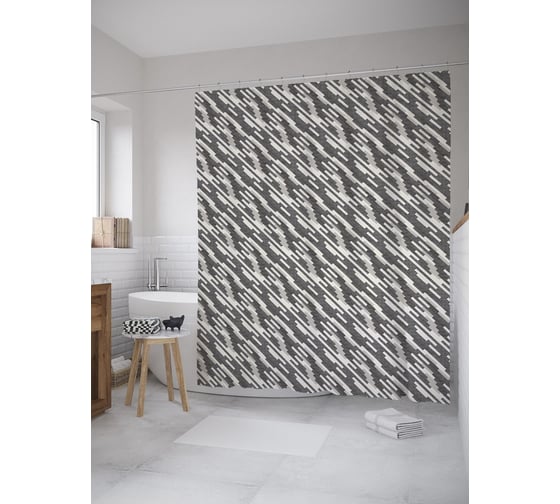 Штора (занавеска) для ванной JoyArty "Диагональные штрихи" из сатена, 180х200 см с крючками, sc_59089