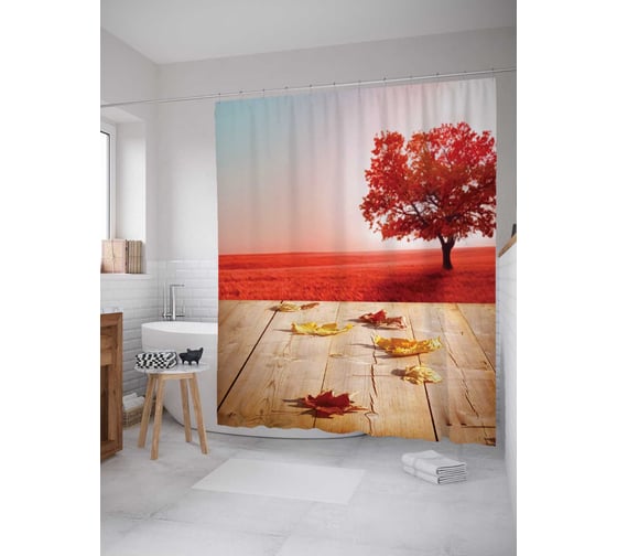 Штора (занавеска) для ванной JoyArty "Красная долина" из сатена, 180х200 см с крючками, sc_6515 1