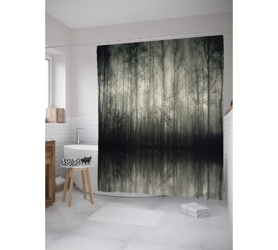 Штора (занавеска) для ванной JoyArty "Лесной мрак" из сатена, 180х200 см с крючками, sc_8296 1