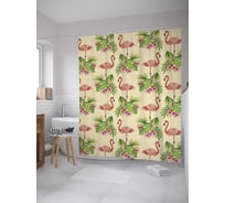 Штора (занавеска) для ванной JoyArty "Стая фламинго" из сатена, 180х200 см с крючками, sc_9447