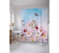 Штора (занавеска) для ванной JoyArty "Ромашки в небе" из сатена, 180х200 см с крючками, sc_7481