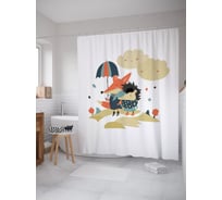 Штора (занавеска) для ванной JoyArty "Ежик и лиса на дорожке" из сатена, 180х200 см с крючками, sc_63957