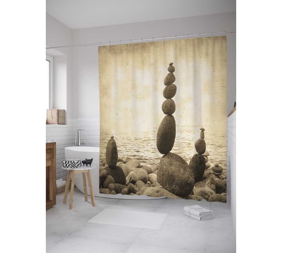 Штора (занавеска) для ванной JoyArty "Каменный баланс" из сатена, 180х200 см с крючками, sc_8110 1