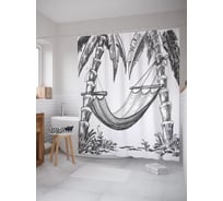 Штора (занавеска) для ванной JoyArty "Гамак на тропическом пляже" из сатена, 180х200 см с крючками, sc_63724