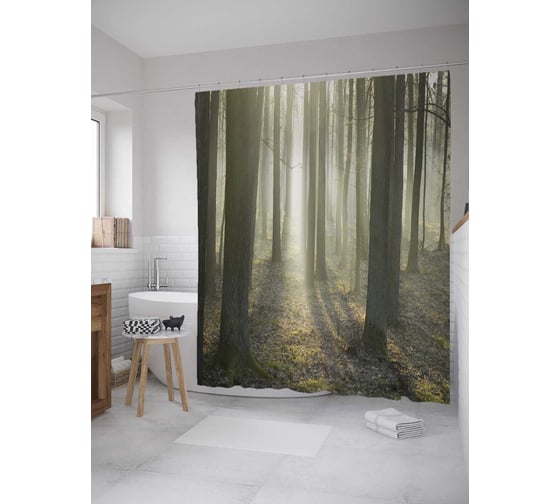 Штора (занавеска) для ванной JoyArty "Лесная тревога" из сатена, 180х200 см с крючками, sc_9319 1
