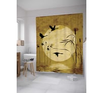 Штора (занавеска) для ванной JoyArty "Птицы пролетают закат" из сатена, 180х200 см с крючками, sc_7899