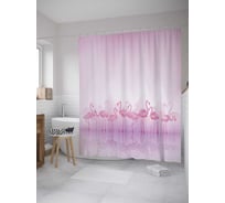 Штора (занавеска) для ванной JoyArty "Фламинго в тумане" из сатена, 180х200 см с крючками, sc_9040