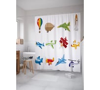 Штора (занавеска) для ванной JoyArty "Эволюция воздухоплавания" из сатена, 180х200 см с крючками, sc_54116
