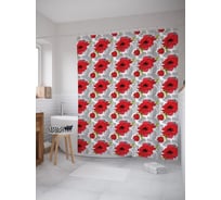 Штора (занавеска) для ванной JoyArty "Яркие маки" из сатена, 180х200 см с крючками, sc_54482