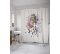 Штора (занавеска) для ванной JoyArty "Попугай в цветах" из сатена, 180х200 см sc_378505