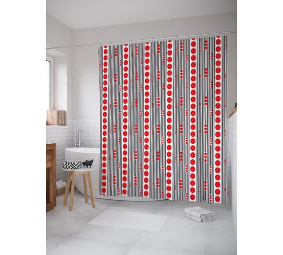 Штора (занавеска) для ванной JoyArty "Вертикальные бусы" из сатена, 180х200 см с крючками, sc_58351 1