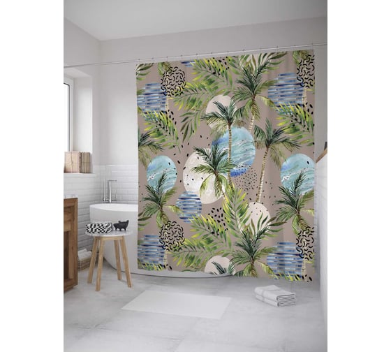 Штора (занавеска) для ванной JoyArty "Отпуск у моря" из сатена, 180х200 см sc_378507 1