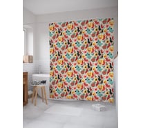 Штора (занавеска) для ванной JoyArty "Декоративные птички наив" из сатена, 180х200 см с крючками, sc_64078