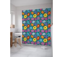 Штора (занавеска) для ванной JoyArty "Разноцветные ромашки" из сатена, 180х200 см с крючками, sc_58300