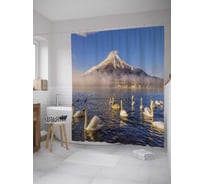 Штора (занавеска) для ванной JoyArty "Лебединая гора" из сатена, 180х200 см с крючками, sc_9304