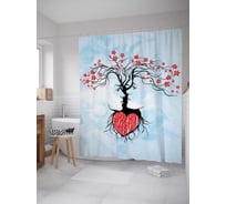 Штора (занавеска) для ванной JoyArty "Дерево любви" из сатена, 180х200 см с крючками, sc_7478