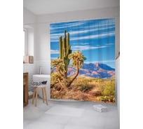 Штора (занавеска) для ванной JoyArty "Кактус в пустыне" из сатена, 180х200 см с крючками, sc_7544
