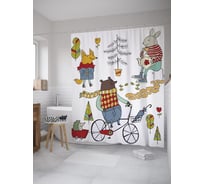 Штора (занавеска) для ванной JoyArty "В гости на велосипеде" из сатена, 180х200 см с крючками, sc_61452
