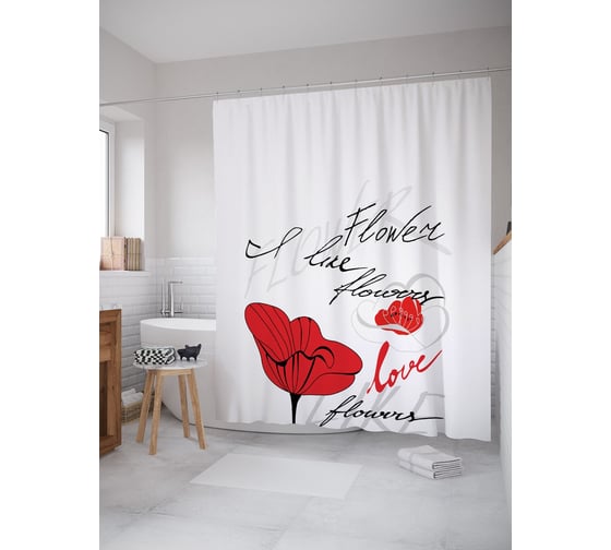 Штора (занавеска) для ванной JoyArty "Я люблю цветы" из сатена, 180х200 см с крючками, sc_53352 1