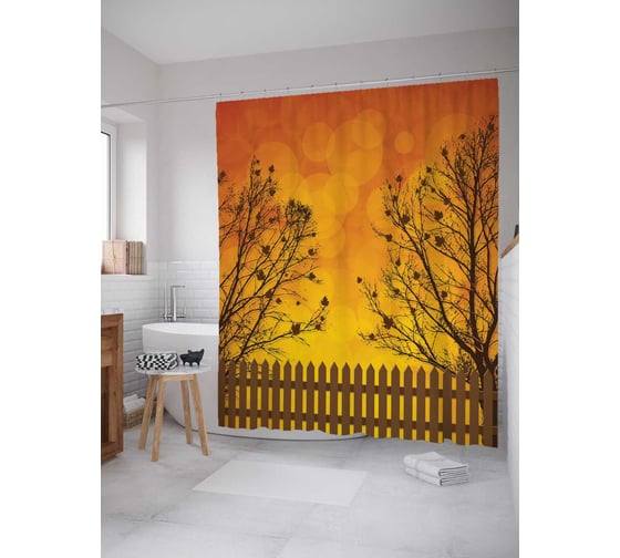 Штора (занавеска) для ванной JoyArty "Закат в саду" из сатена, 180х200 см с крючками, sc_6979 1