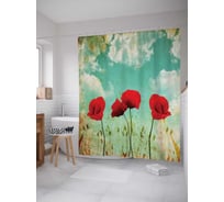 Штора (занавеска) для ванной JoyArty "Цветы победы" из сатена, 180х200 см с крючками, sc_6971
