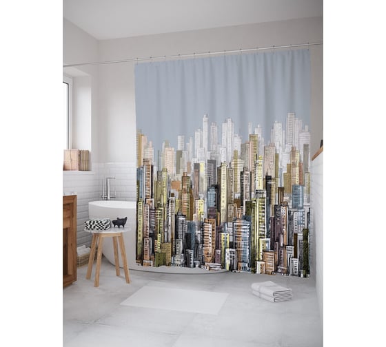 Штора (занавеска) для ванной JoyArty "Высота небоскребов" из сатена, 180х200 см с крючками, sc_53134 1