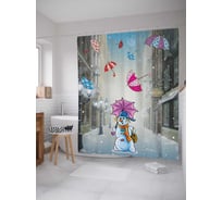 Штора (занавеска) для ванной JoyArty "Снеговик с зонтами" из сатена, 180х200 см с крючками, sc_7041