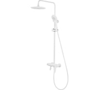 Душевая система LEMARK с верхним душем Ø22.6 см, 3-х режимной душевой лейкой Ø110 мм, поворотным изливом, регулируемая высота 1-1.6 м, латунь, белый матовый LM3762MW