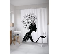 Штора (занавеска) для ванной JoyArty "Хрупкая девушка Телец" из сатена, 180х200 см с крючками, sc_61043